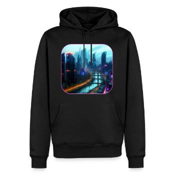 La ville du cyberespace dans le futur - Sweat à capuche Premium bio Homme - noir - Devant - Nico (187cm)