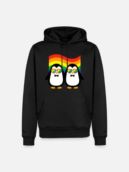 Liebe ist Liebe – Pinguine und LGBTQ+ Flagge - Männer Premium Bio Hoodie - Schwarz