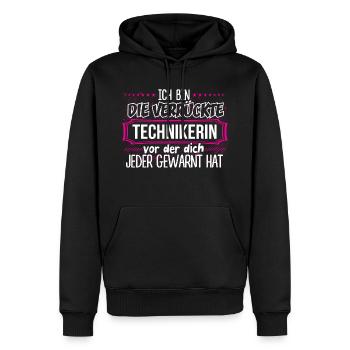 TECHNIKERIN - Verrückt - Männer Premium Bio Hoodie - Schwarz - Vorne - Nico (187cm)