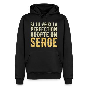 Serge Si tu veux la perfection adopte un serge - Sweat à capuche Premium bio Homme - noir - Devant - Nico (187cm)