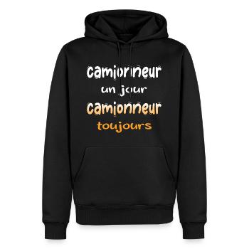CAMIONNEUR CAMIONNEUSE ROUTIER HUMOUR CAMIONNEURS - Sweat à capuche Premium bio Homme - noir - Devant - Nico (187cm)