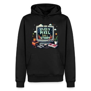 Chaque pixel raconte une histoire - Retro Gaming - Sweat à capuche Premium bio Homme - noir - Devant - Nico (187cm)