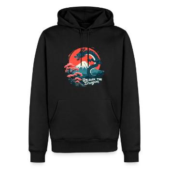 Japanischer Drache am Mount Fuji mit Kirschblüten - Männer Premium Bio Hoodie - Schwarz - Vorne - Nico (187cm)