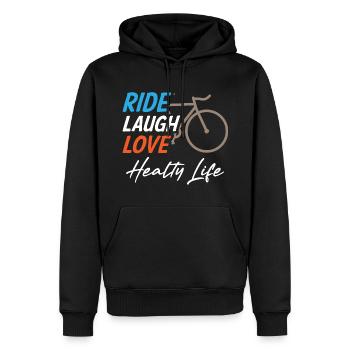 Ride Laugh Love Healty Life - Männer Premium Bio Hoodie - Schwarz - Vorne - Nico (187cm)
