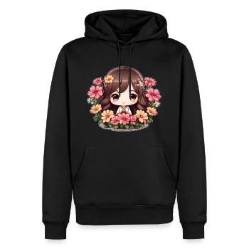 Une chibi en fleurs - Sweat à capuche Premium bio Homme - noir - Devant - Nico (187cm)