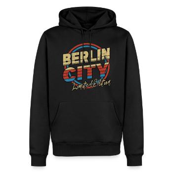Berlin Deutschland Stadt Schrift 80er Stil - Männer Premium Bio Hoodie - Schwarz - Vorne - Nico (187cm)