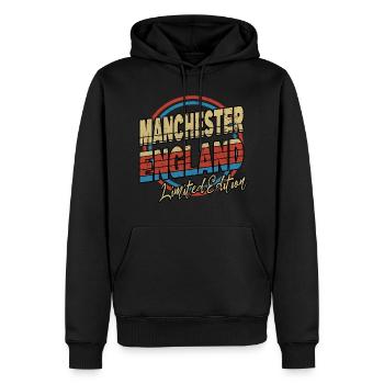 Manchester England UK Stadt Schrift 80er Stil - Männer Premium Bio Hoodie - Schwarz - Vorne - Nico (187cm)
