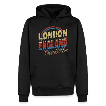 London England UK Stadt Schrift 80er Stil - Männer Premium Bio Hoodie - Schwarz - Vorne - Nico (187cm)