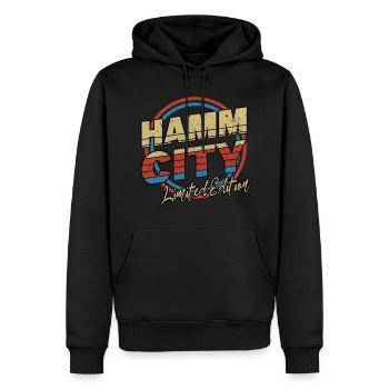 Hamm Deutschland Stadt Schrift 80er Stil - Männer Premium Bio Hoodie - Schwarz - Vorne - Nico (187cm)