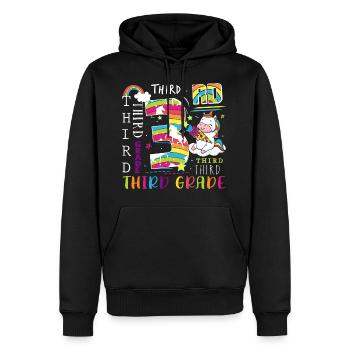 Écolier licorne de 3e année - Sweat à capuche Premium bio Homme - noir - Devant - Nico (187cm)