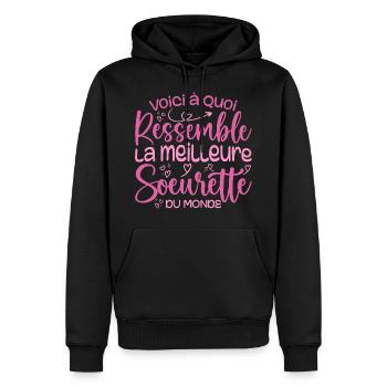 Cadeau Meilleure Sœurette - Cadeau Super Soeurette - Sweat à capuche Premium bio Homme - noir - Devant - Nico (187cm)