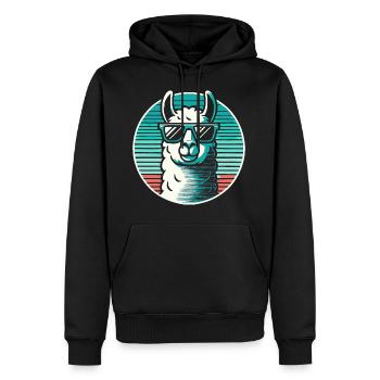 Lama Alpaga en bleu avec lunettes de soleil Bande dessinée - Sweat à capuche Premium bio Homme - noir - Devant - Nico (187cm)