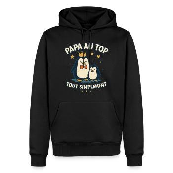 Papa au top idée cadeau fête des pères Noël - Sweat à capuche Premium bio Homme - noir - Devant - Nico (187cm)