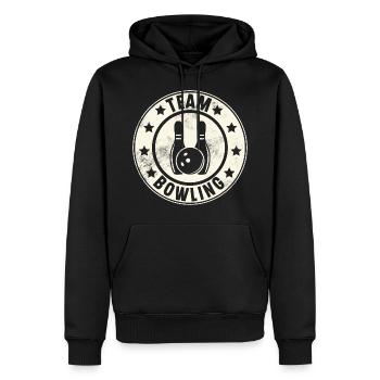 Bowling Team - Männer Premium Bio Hoodie - Schwarz - Vorne - Nico (187cm)