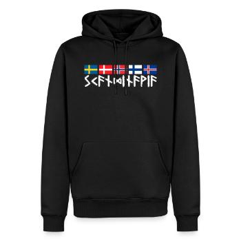 SCANDINAVIA - Runenschrift Flaggen Skandinavien - Männer Premium Bio Hoodie - Schwarz - Vorne - Nico (187cm)