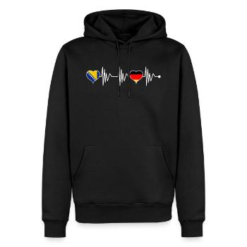 Bosnia Germany Flag Heart Coat of Arms Heartbeat - Men’s Premium Organic Hoodie - black - Front - Nico (187cm)