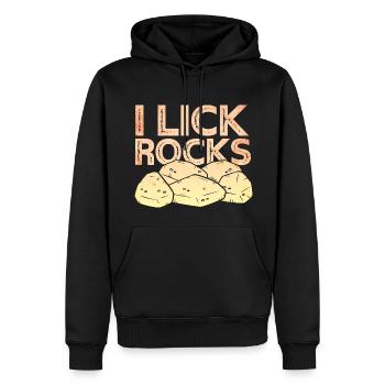 Je lèche des pierres - Géologue - Sweat à capuche Premium bio Homme - noir - Devant - Nico (187cm)