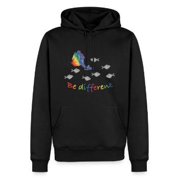 Be different - Motivation - LGBTQ - Rainbow - Männer Premium Bio Hoodie - Schwarz - Vorne - Nico (187cm)