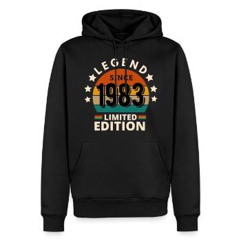 LÉGENDE 1983, MILLÉSIME 1983 - Sweat à capuche Premium bio Homme - noir - Devant - Nico (187cm)