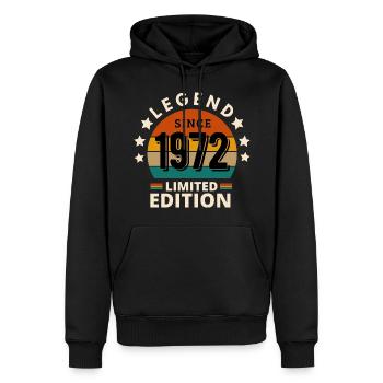 LÉGENDE 1972, MILLÉSIME 1972 - Sweat à capuche Premium bio Homme - noir - Devant - Nico (187cm)
