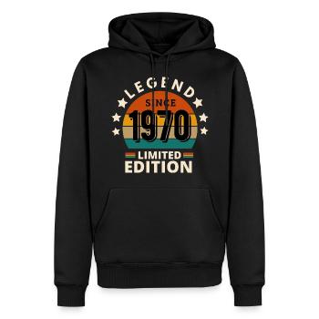 LÉGENDE 1970, MILLÉSIME 1970 - Sweat à capuche Premium bio Homme - noir - Devant - Nico (187cm)