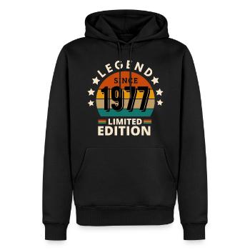 LÉGENDE 1977, MILLÉSIME 1977 - Sweat à capuche Premium bio Homme - noir - Devant - Nico (187cm)