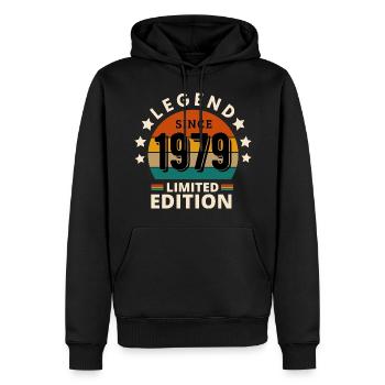 LÉGENDE 1979, MILLÉSIME 1979 - Sweat à capuche Premium bio Homme - noir - Devant - Nico (187cm)