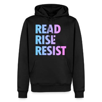 Read Rise Resist - Funny Reading Quote - Men’s Premium Organic Hoodie - black - Front - Nico (187cm)