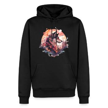 Wolf Wolf’s Head Nature Wilderness Forest Trees Art - Sweat à capuche Premium bio Homme - noir - Devant - Nico (187cm)