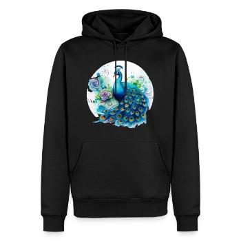 Pfau Blumen Pfauenfeder Exotisch Farbenfroh Bunt - Männer Premium Bio Hoodie - Schwarz - Vorne - Nico (187cm)