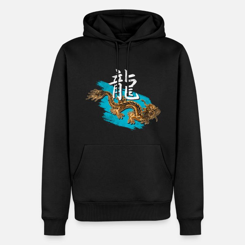 Drache mit chinesischen Schirftzeichen - Männer Premium Bio Hoodie - Schwarz