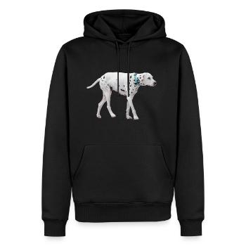 Dalmatiner Hund, weißer Hund mit schwarzen Flecken - Männer Premium Bio Hoodie - Schwarz - Vorne - Nico (187cm)