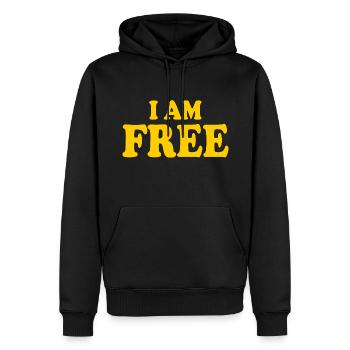 I am free - Männer Premium Bio Hoodie - Schwarz - Vorne - Nico (187cm)