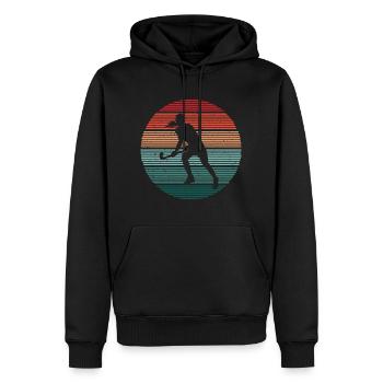 Hockey Spielerin Retro Hockeyspielerin Feldhockey - Männer Premium Bio Hoodie - Schwarz - Vorne - Nico (187cm)