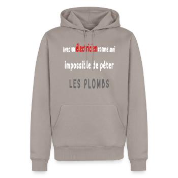 vêtements électriciens - Sweat à capuche Premium bio Homme - taupe - Devant - Nico (187cm)