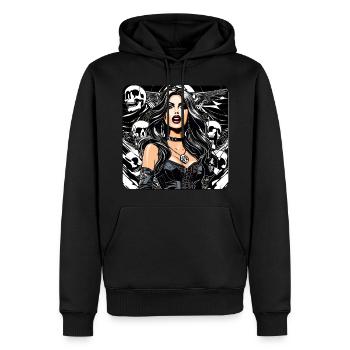 Coole Heavy Metal Frau mit Totenköpfen Gothic - Männer Premium Bio Hoodie - Schwarz - Vorne - Nico (187cm)