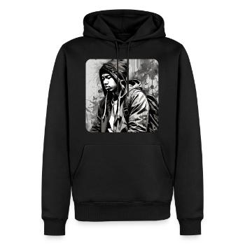Homme dans le style Hip Hop Rap - Sweat à capuche Premium bio Homme - noir - Devant - Nico (187cm)