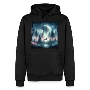 Licorne dans la forêt enchantée Mysticisme au clair de lune - Sweat à capuche Premium bio Homme - noir - Devant - Nico (187cm)