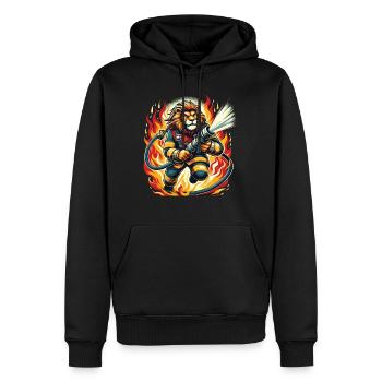 Lion, Pompier, Pompier, Flammes, Héros - Sweat à capuche Premium bio Homme - noir - Devant - Nico (187cm)