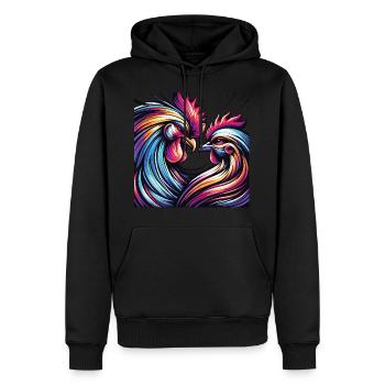Gefiederte Liebe Hahn und Huhn in Love - Männer Premium Bio Hoodie - Schwarz - Vorne - Nico (187cm)