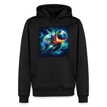 Feuerball Fußball schießt durchs Weltall - Männer Premium Bio Hoodie - Schwarz - Vorne - Nico (187cm)
