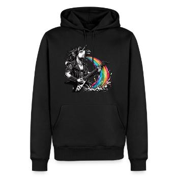 Rocker Heavy Metal Unicorn Pukes Rainbow - Men’s Premium Organic Hoodie - black - Front - Nico (187cm)