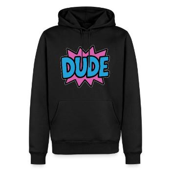 Dude Lettrage Rétro Bro Brother - Sweat à capuche Premium bio Homme - noir - Devant - Nico (187cm)