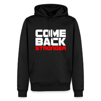 REVENIR PLUS FORT - COMEBACK - RETOUR - FITNESS - Sweat à capuche Premium bio Homme - noir - Devant - Nico (187cm)