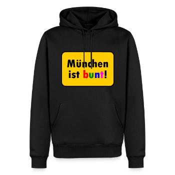 München ist bunt - Männer Premium Bio Hoodie - Schwarz - Vorne - Nico (187cm)