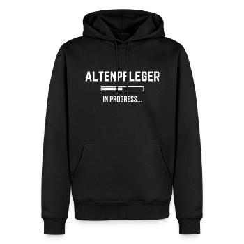 Infirmière en gériatrie en cours - Sweat à capuche Premium bio Homme - noir - Devant - Nico (187cm)