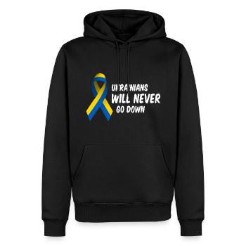 Ukrainians will never go down! - Männer Premium Bio Hoodie - Schwarz - Vorne - Nico (187cm)