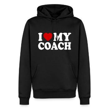 I love my coach - Sweat à capuche Premium bio Homme - noir - Devant - Nico (187cm)