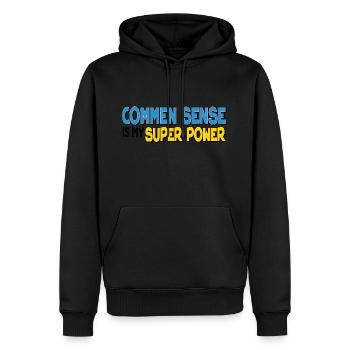 Commen sense is my Super power - Männer Premium Bio Hoodie - Schwarz - Vorne - Nico (187cm)