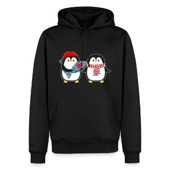 Niedliche Pinguine mit Geschenk - Männer Premium Bio Hoodie - Schwarz - Vorne - Nico (187cm)